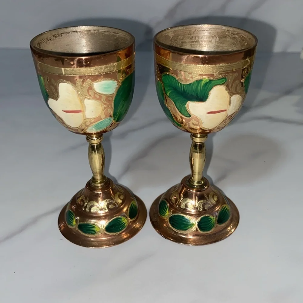 Shot Glasses 2Pcs Mini Copper Goblet Vintage Metal Wine Cup Retro Small Goblet